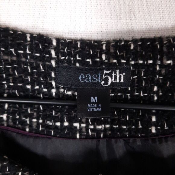 East 5th Women's Tweed Boucle Check Jacket Size Medium Black & White 100% Cotton - Picture 15 of 16